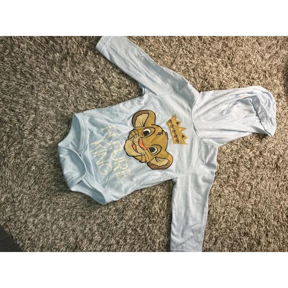Disney Simba Future King Baby Bodysuit Hooded Blue Long Sleeve 18M Lion King